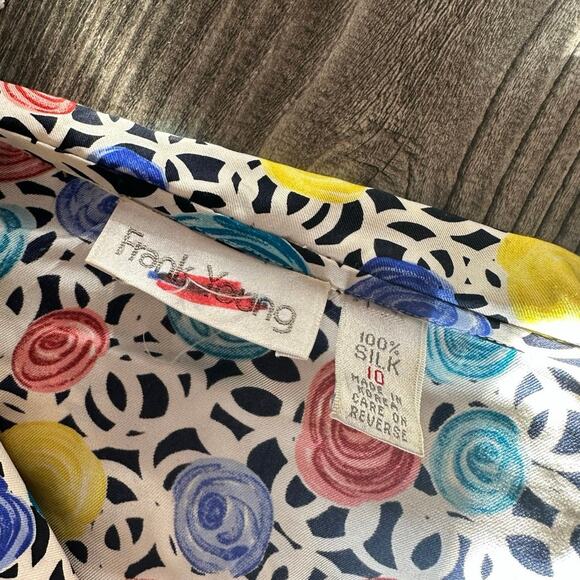 frank young silk rose floral multicolored button up blouse - Picture 3 of 3